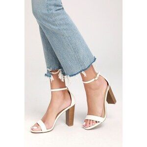Lulus Taylor White Stacked Ankle Strap Heels - Size 8